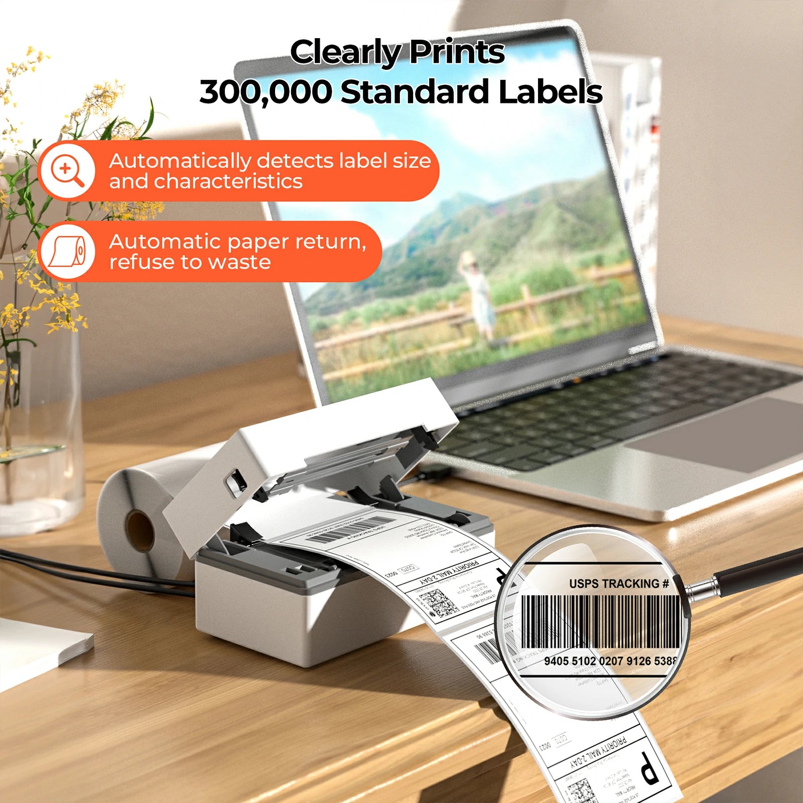 MUNBYN P130 USB shipping label printer ensures barcodes, text, and graphics are crisp, clear, and easily scannable, reducing errors in shipping and handling.