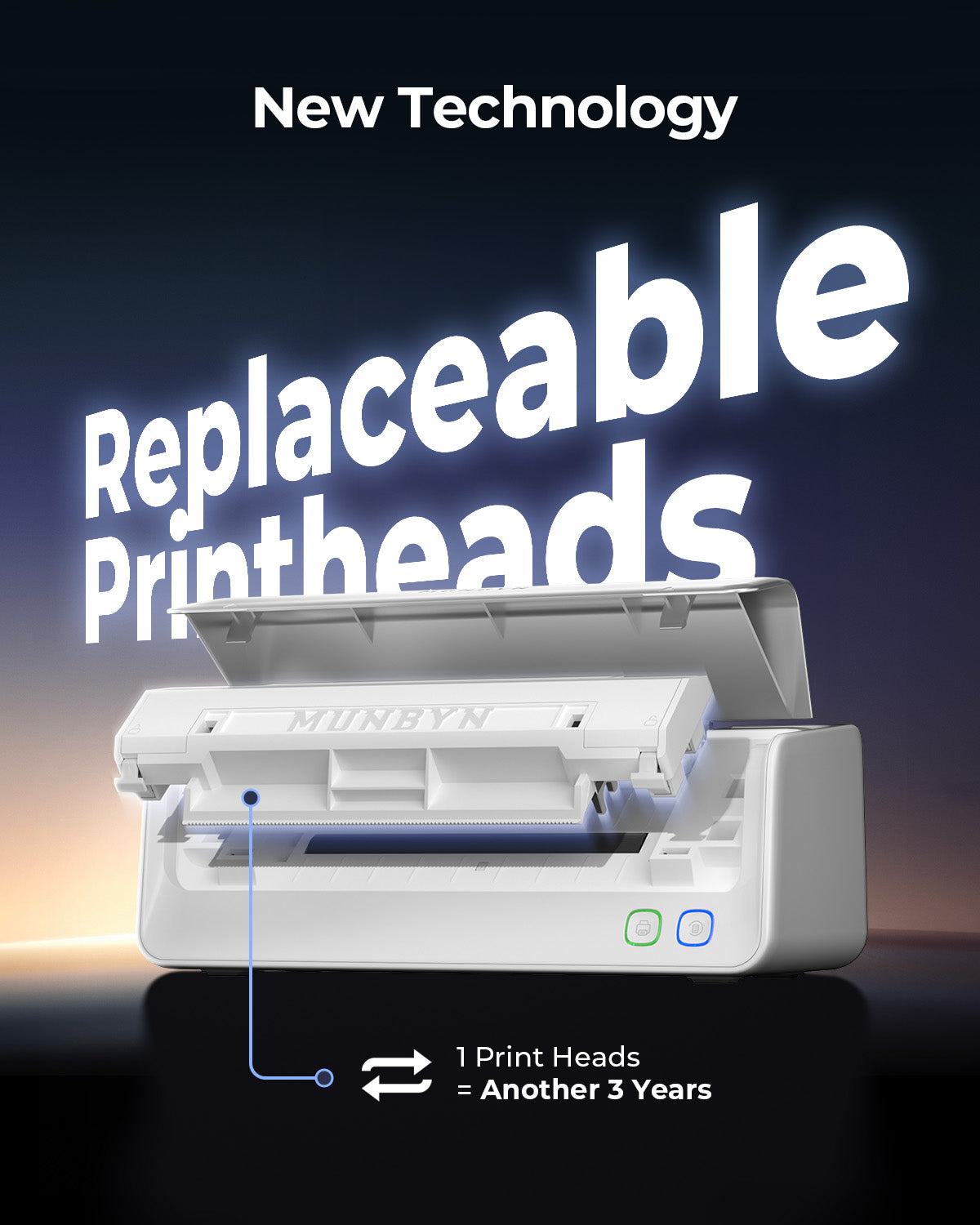MUNBYN RealWriter 405B Replaceable Print-Head Bluetooth Thermal Label Printer with Label Holder