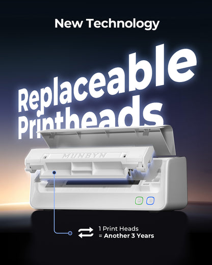 MUNBYN RealWriter 405B Replaceable Print-Head Bluetooth Thermal Label Printer with Label Holder