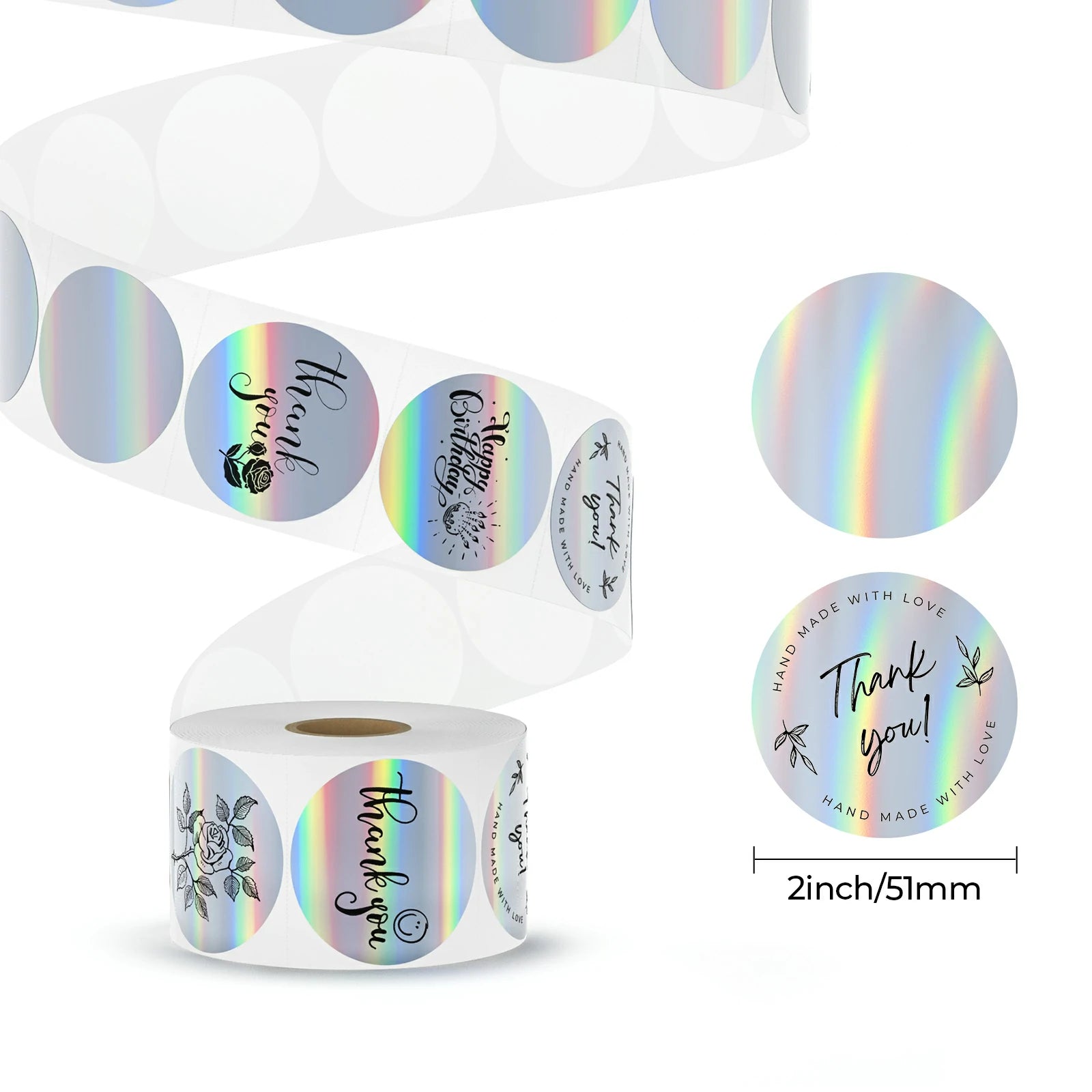 MUNBYN  holo thermal labels are 51mm x 51mm.