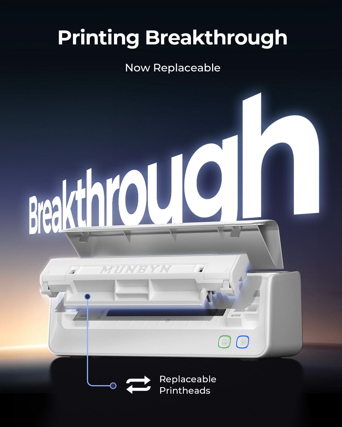 MUNBYN RealWriter 405B Replaceable Print-Head Bluetooth Thermal Label Printer with Label Holder