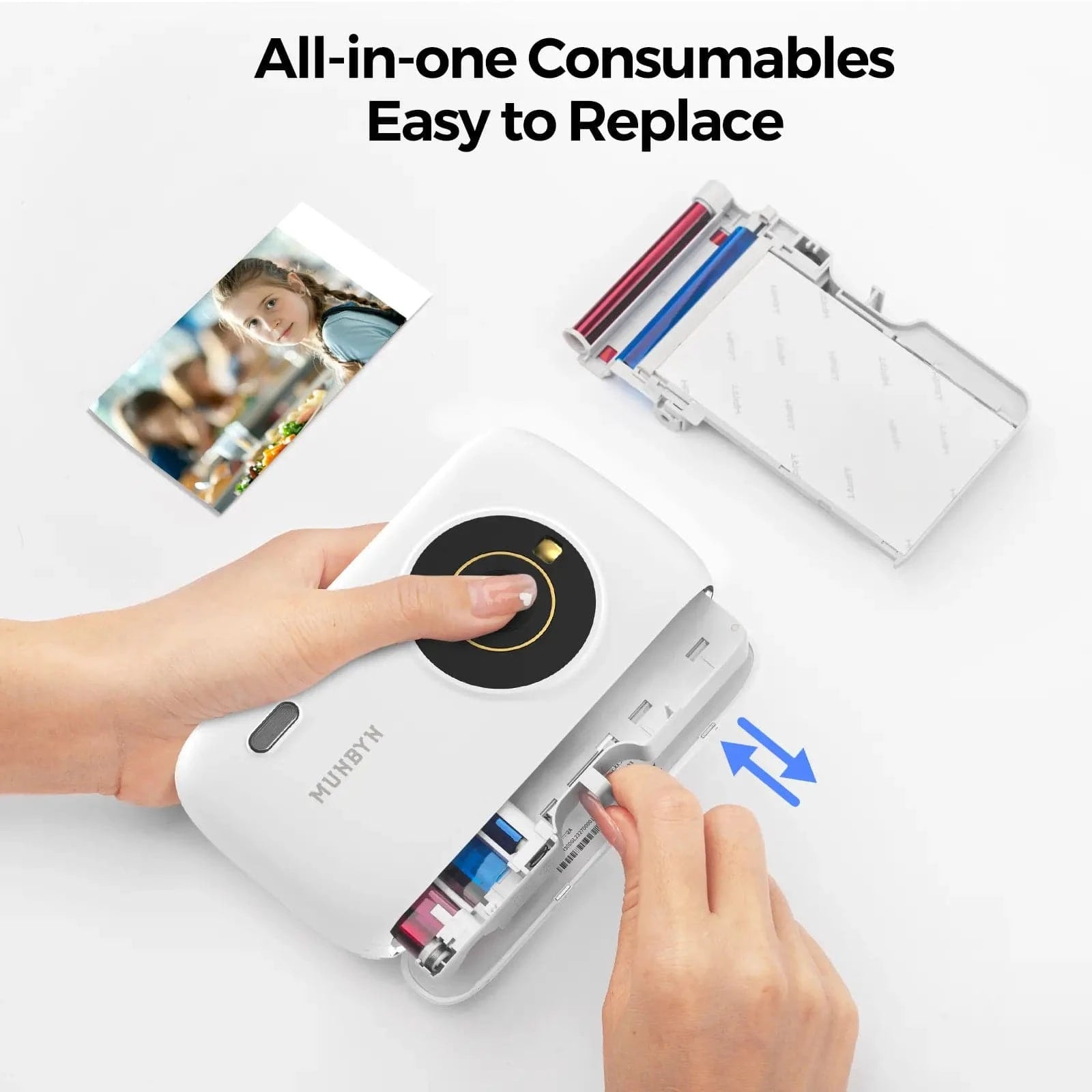 Easily replace MUNBYN instant printing photo paper without dirtying your hands.