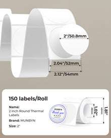 MUNBYN 2" Round Dual Color Blue&Black Thermal Labels 150/Roll