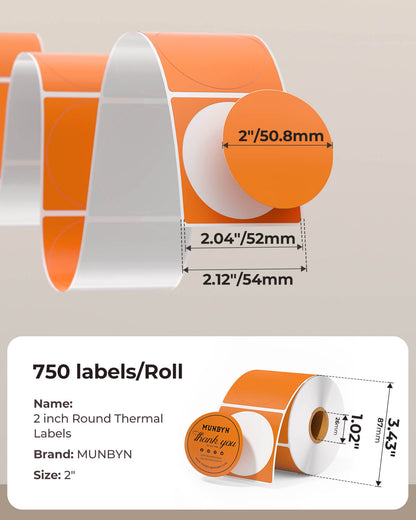 MUNBYN 2"x2" Generic Circle Series Thermal Labels (750/Roll)