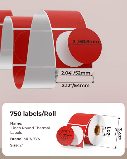 MUNBYN 2"x2" Generic Circle Series Thermal Labels (750/Roll)