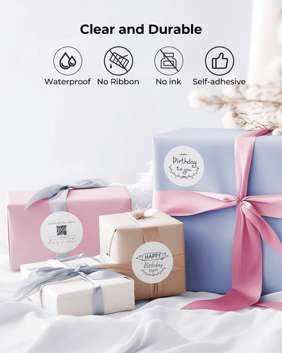 White 2-inch circle labels printed on MUNBYN label printer paper, ready for various labeling and organizational uses.