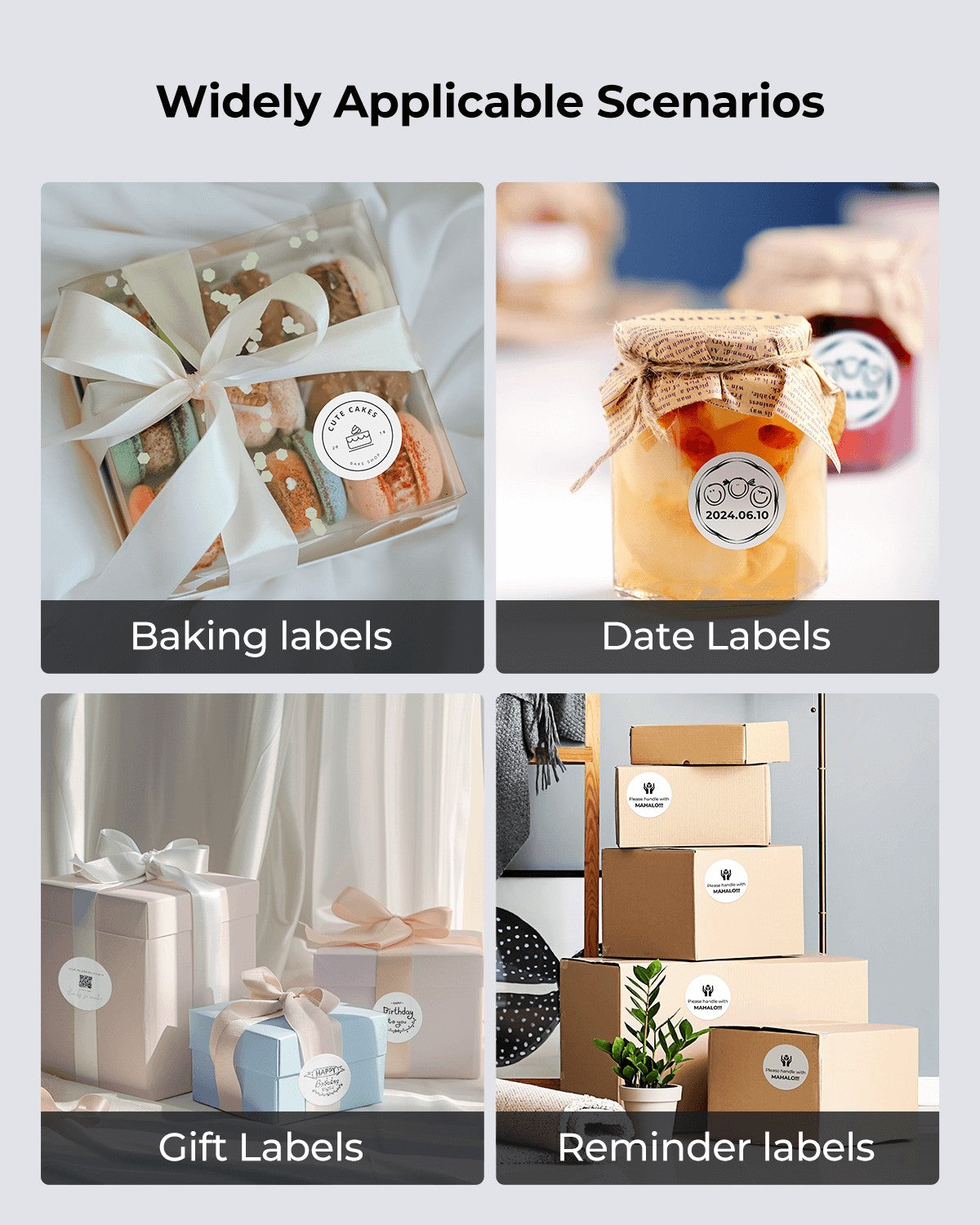 White 2-inch circle labels printed on MUNBYN label printer paper, showing sample labels with clean, round design.