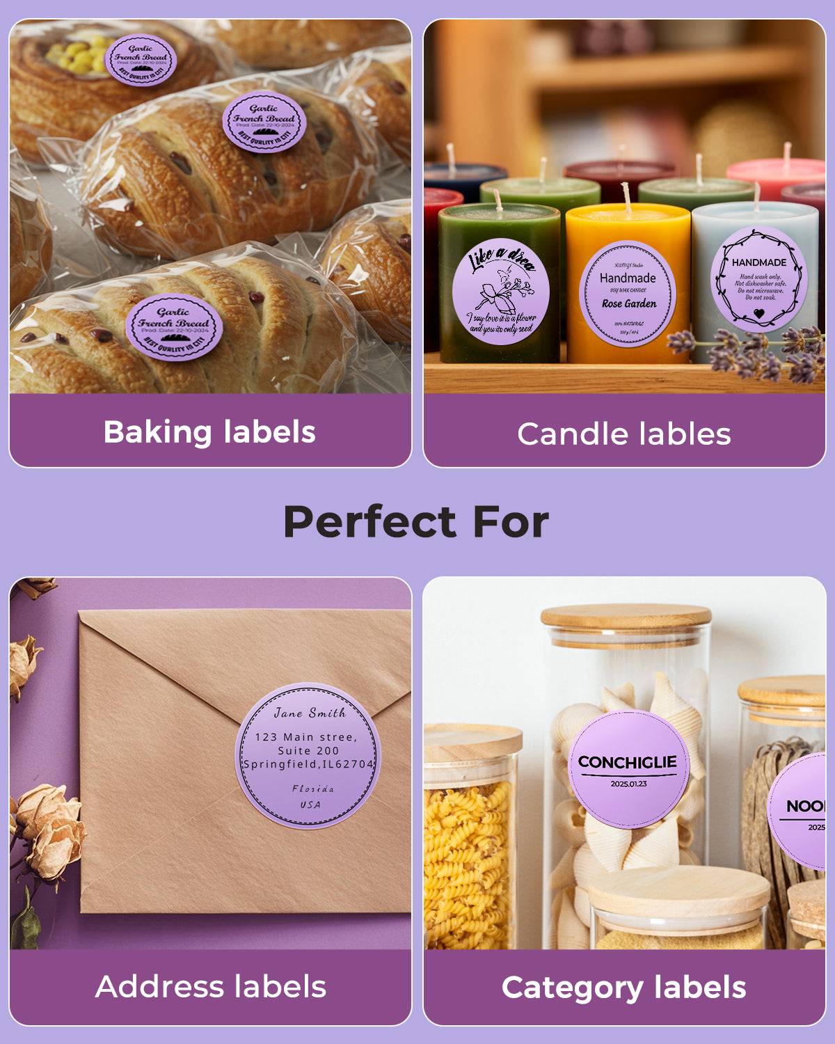 Three 3-inch circle labels printed on MUNBYN label printer paper, showing clean, round label designs ready for use.