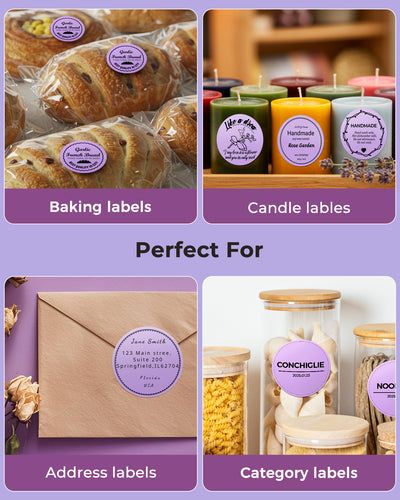 Three 3-inch circle labels printed on MUNBYN label printer paper, showing clean, round label designs ready for use.