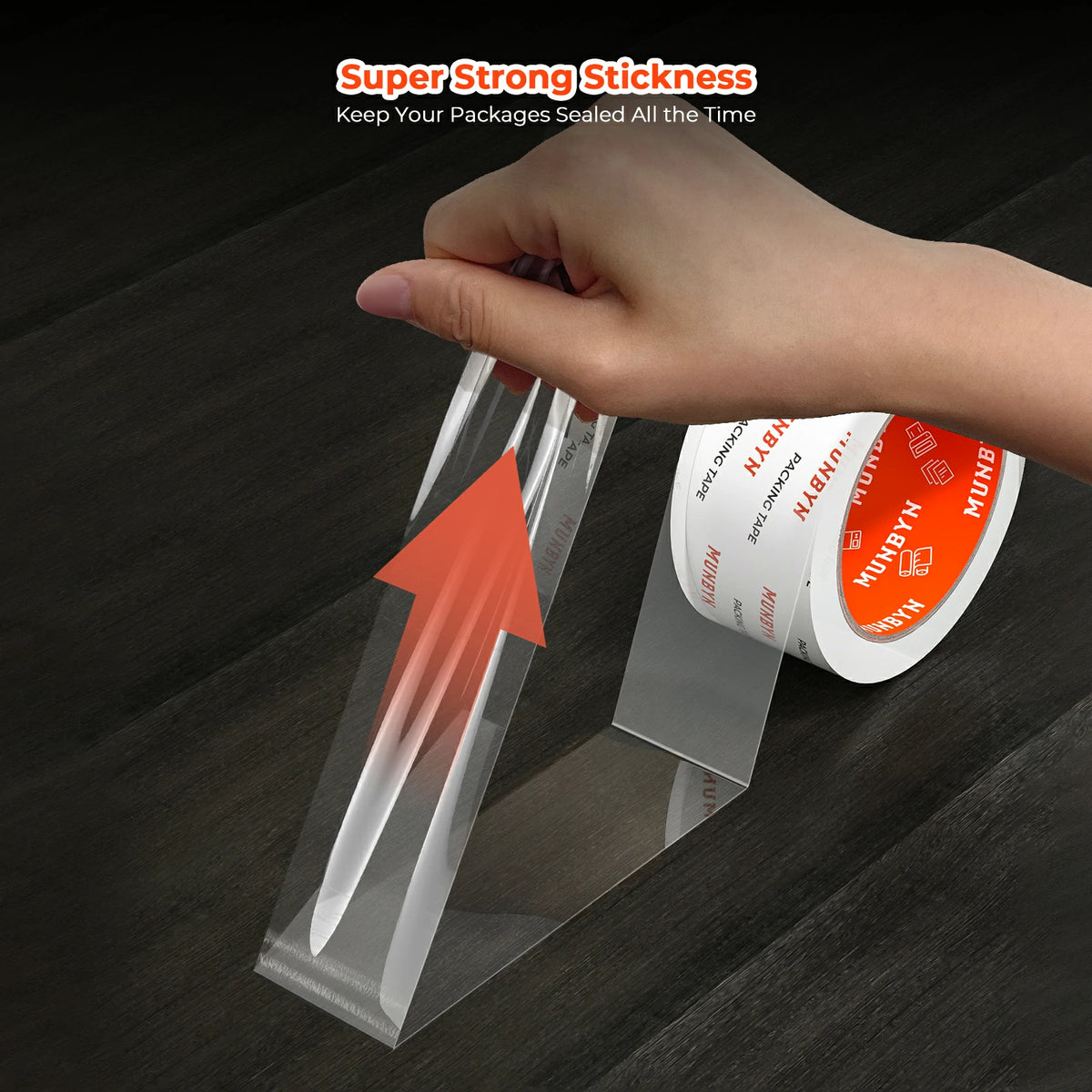 MUNBYN Clear Heavy-Duty Shipping Tape is made from a premium blend of materials, featuring an aggressive adhesive.