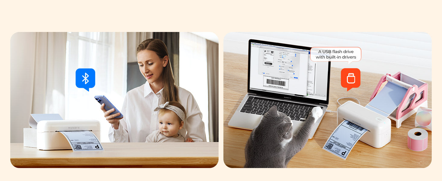 Bluetooth or USB label printer