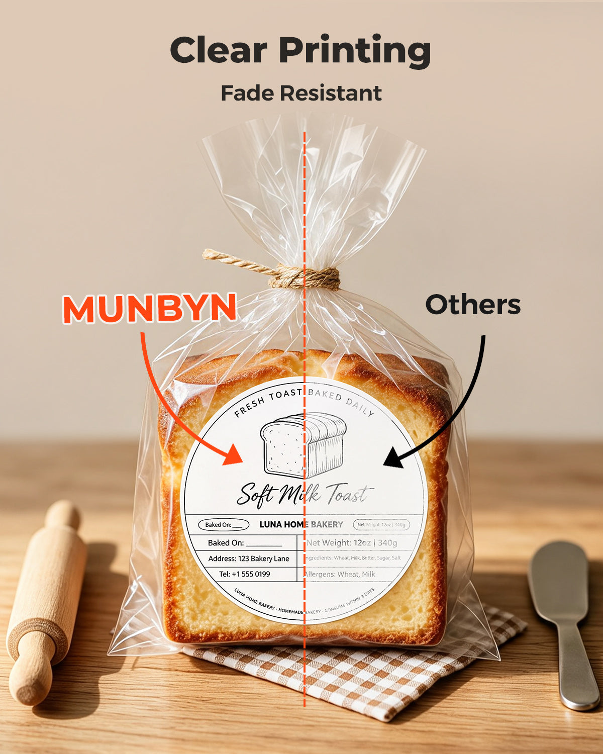 MUNBYN 4"x 4" Perforated Generic Thermal Labels for Small Business & Bakery