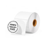 White 3-inch circle labels on label printer paper from MUNBYN, arranged in a sheet for easy printing and labeling.