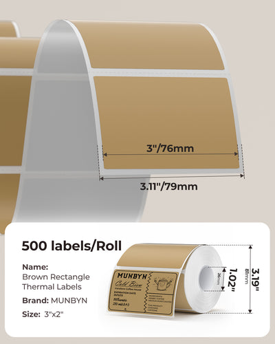 A sheet of 3x2 inch generic label printer paper from MUNBYN with multiple blank labels on a white background.