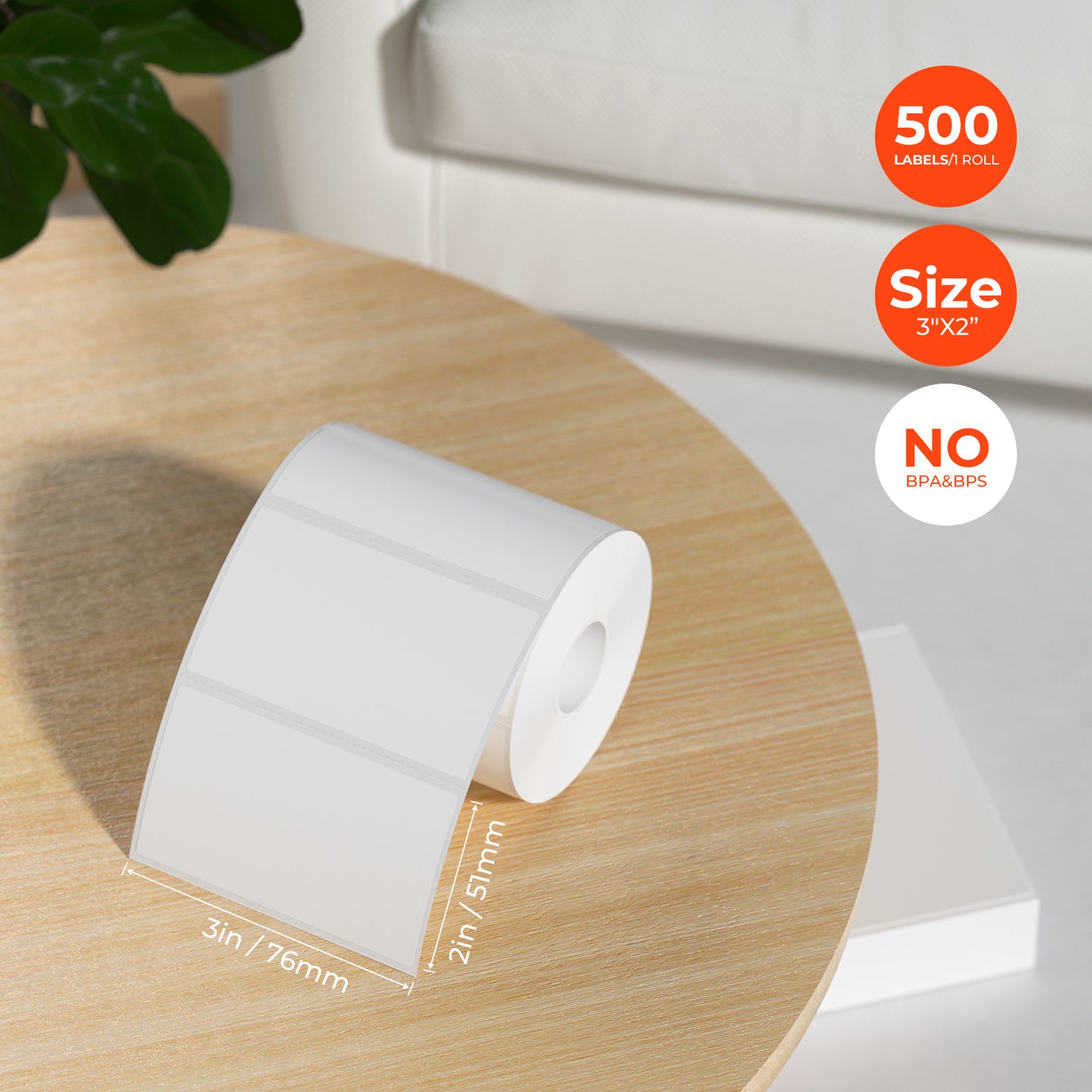 White 3x2 inch label paper for MUNBYN label printer, showing blank adhesive labels ready for printing.