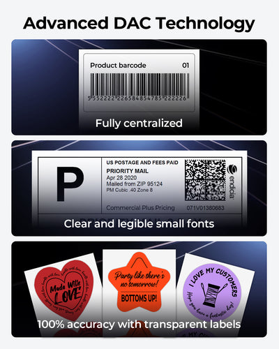 MUNBYN RealWriter 403B thermal label printer with paper roll, showing printing of shipping labels in a workspace setting.