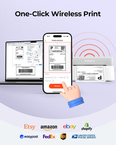 MUNBYN 403B Bluetooth Wireless Printer & Circle Sticker Labels Bakery Product Starter Kit