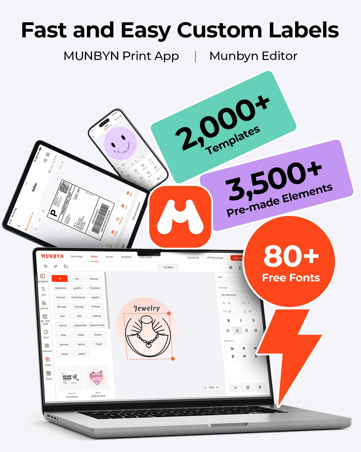 MUNBYN RealWriter 403B Bluetooth Printer & 4x6 Fanfold Labels Candle Shipping Starter Kit