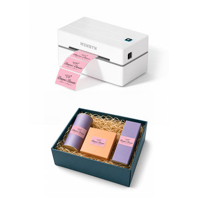 MUNBYN RealWriter 130B Bluetooth Printer & Rectangle Pink Labels Beauty Packaging Basic Kit