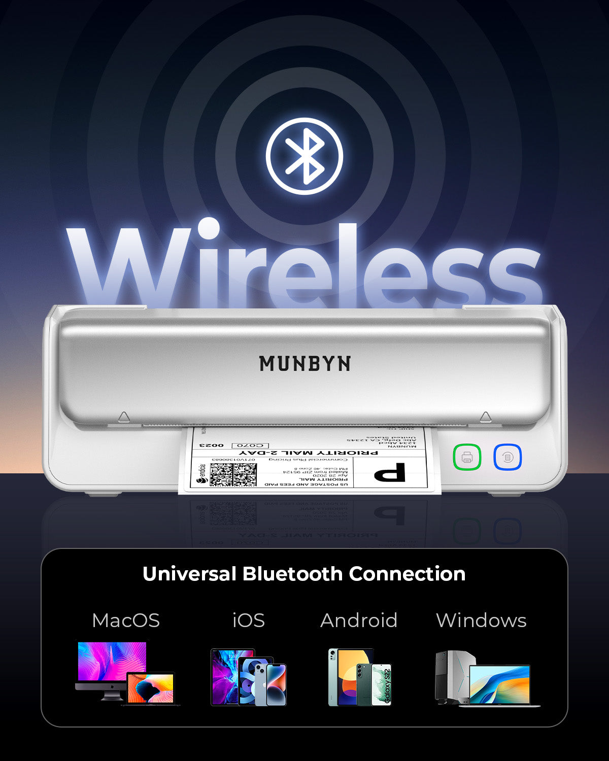 MUNBYN RealWriter 405B Bluetooth Printer & Rectangle Labels Pet Packaging Pro Kit