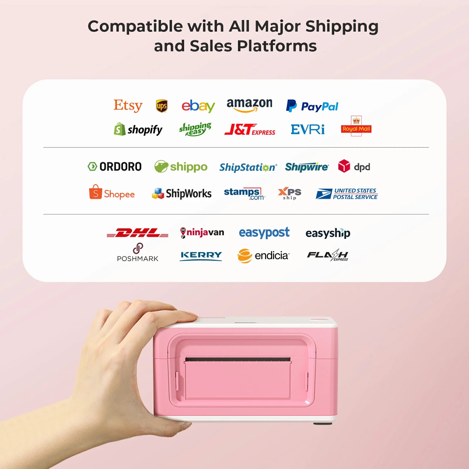 MUNBYN P941B Bluetooth thermal label printer is compatible with all major shipping and sales platforms, including Etsy, Ebay, Shopify, UPS and Fedex.
