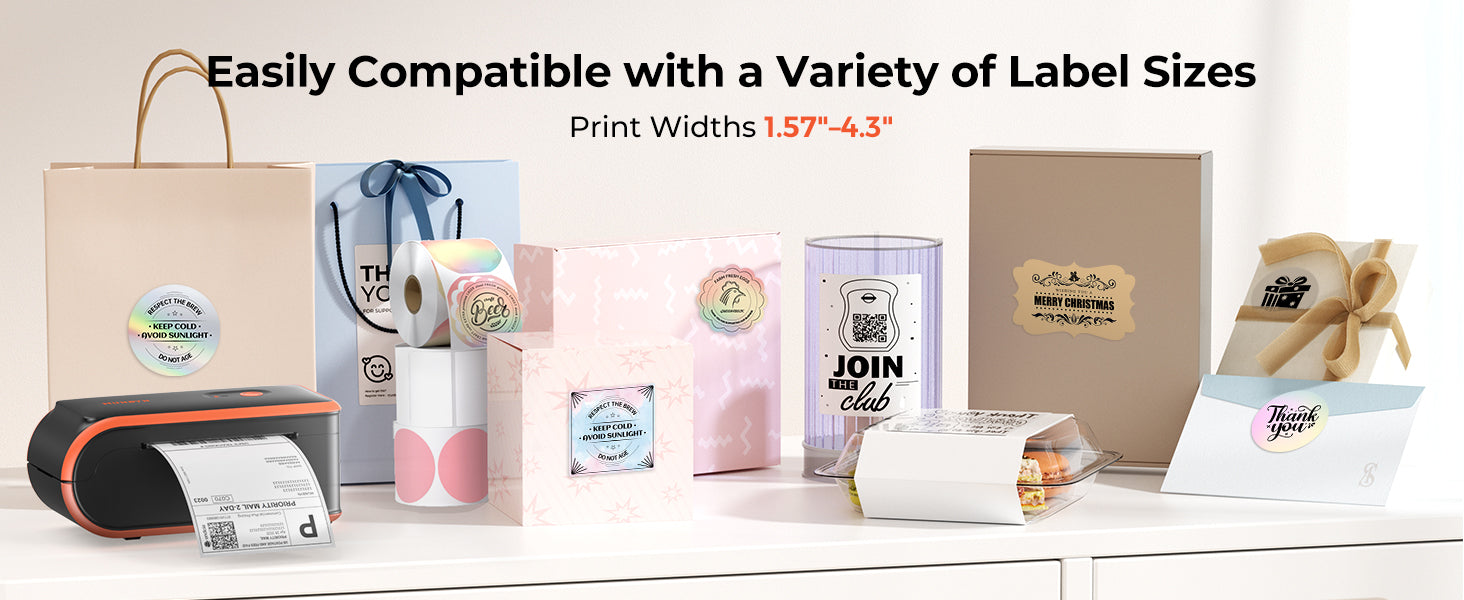 MUNBYN printer compatible with a variety of label sizes