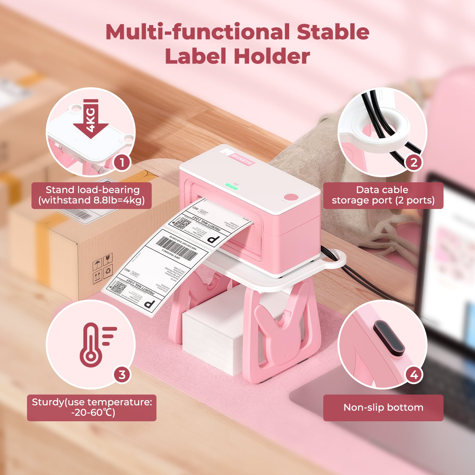 The bundle includes a newly-designed, sturdy, and multifunctional MUNBYN pink label holder.