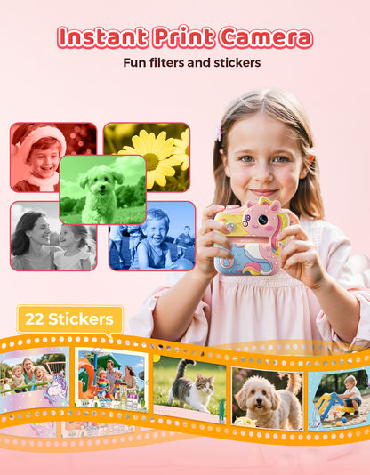 MUNBYN Kids Instant Print Camera 4-Color Thermal Printer