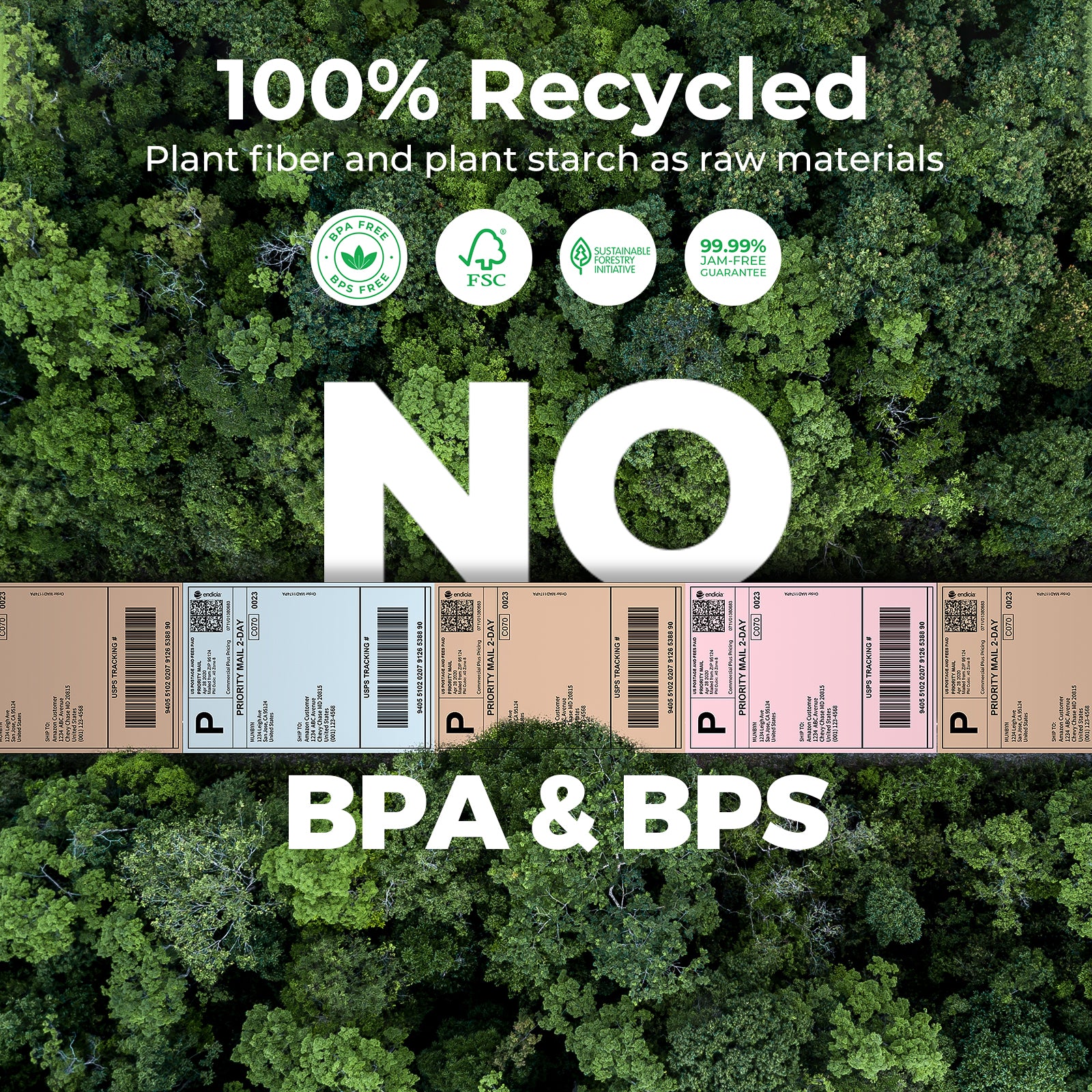 4x6 inch fan-fold labels printed on MUNBYN label printer paper, showing neatly aligned adhesive labels for shipping or organizing.