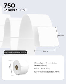 MUNBYN 2"x2" Square Thermal Labels (750/Roll)