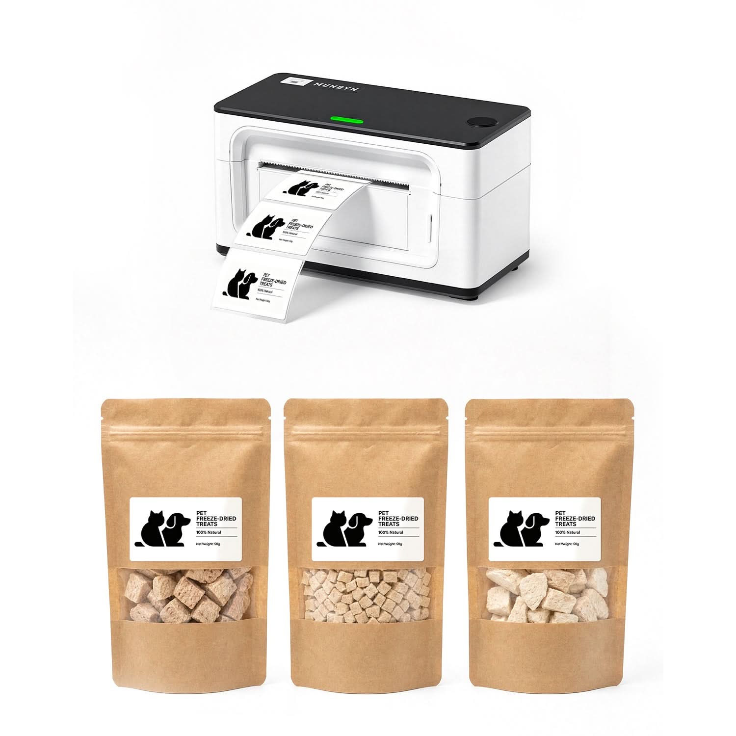 MUNBYN RealWriter 941B Bluetooth Printer & Rectangle Labels Pet Packaging Starter Kit