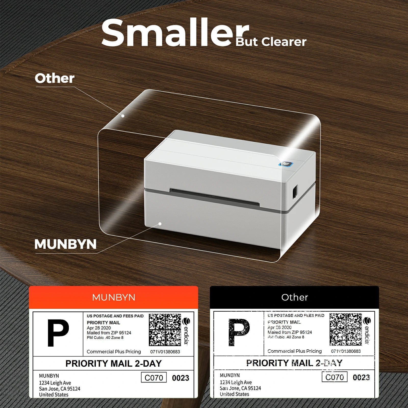 MUNBYN P130B Bluetooth label printer is smaller and prints more clearly than other thermal printers.