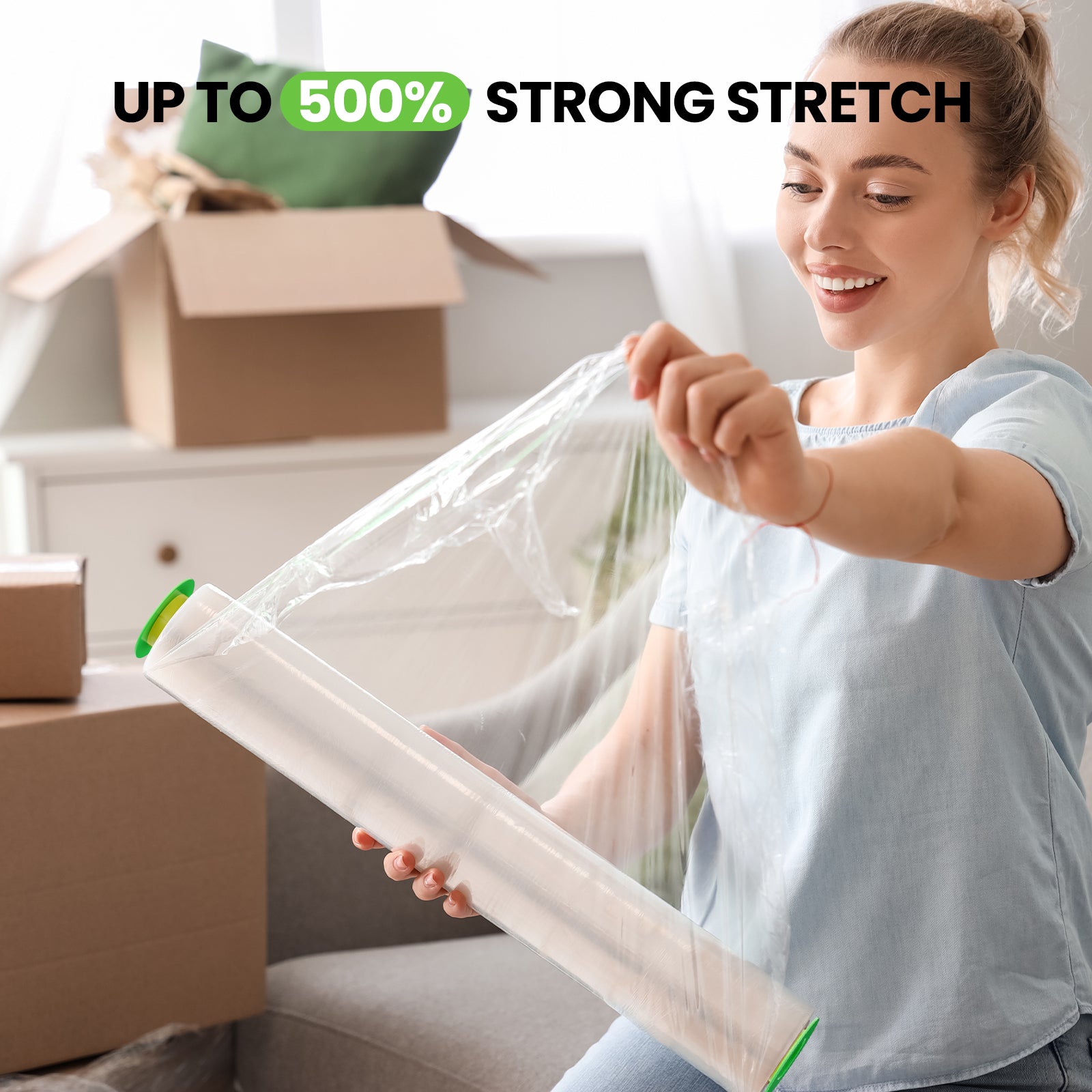 MUNBYN stretch film wrap boasts high tear and puncture resistance, allowing it to withstand tough handling and conditions.