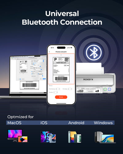MUNBYN RealWriter 405B Bluetooth Printer & Rectangle Labels Pet Packaging Pro Kit