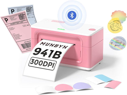 MUNBYN RealWriter 941 Bluetooth Upgraded Thermal Label Printer - 300DPI (Pink)