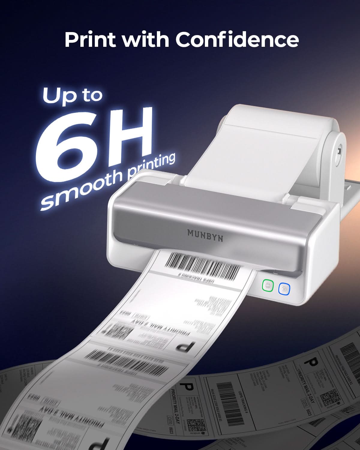 MUNBYN RealWriter 405B Replaceable Print-Head Bluetooth Thermal Label Printer with Label Holder