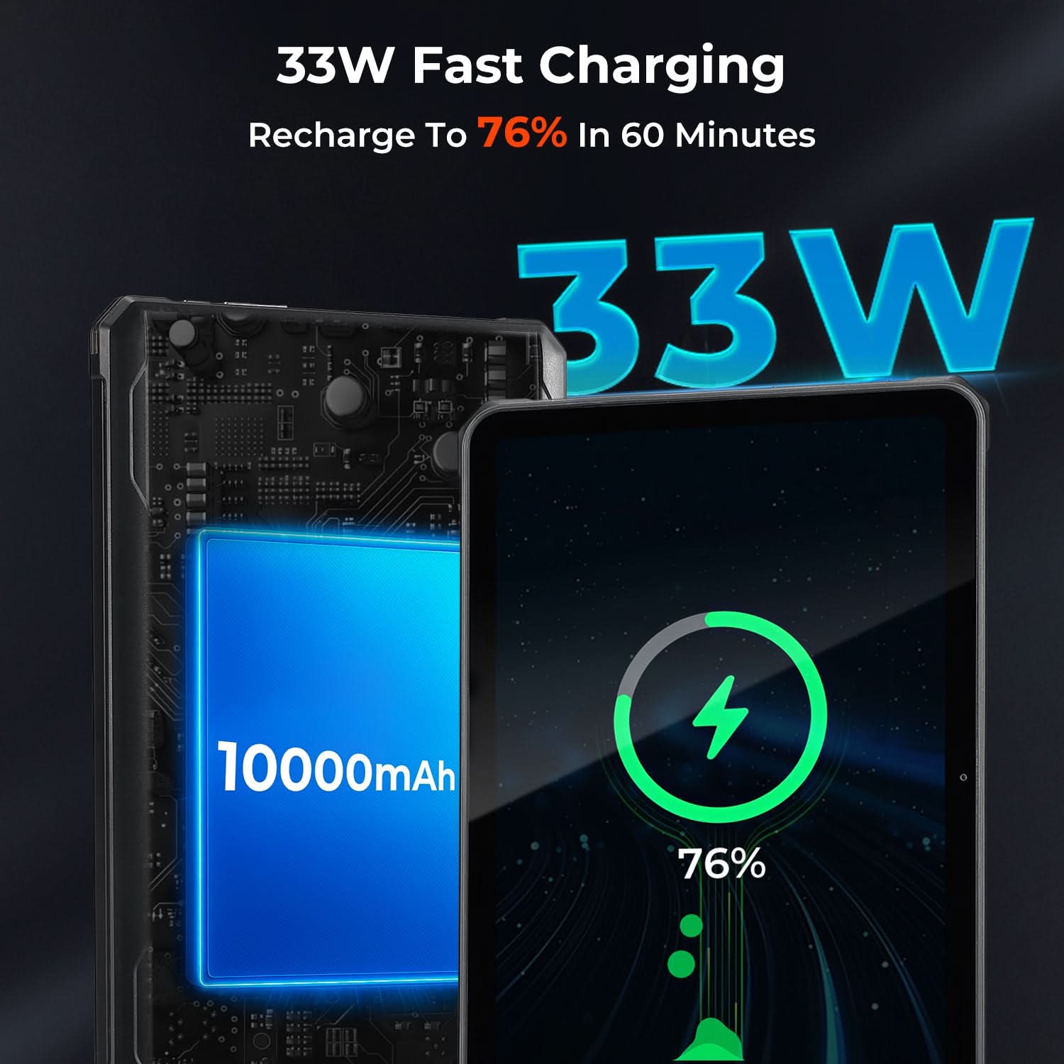 MUNBYN rugged industrial tablet with 33W fast charging