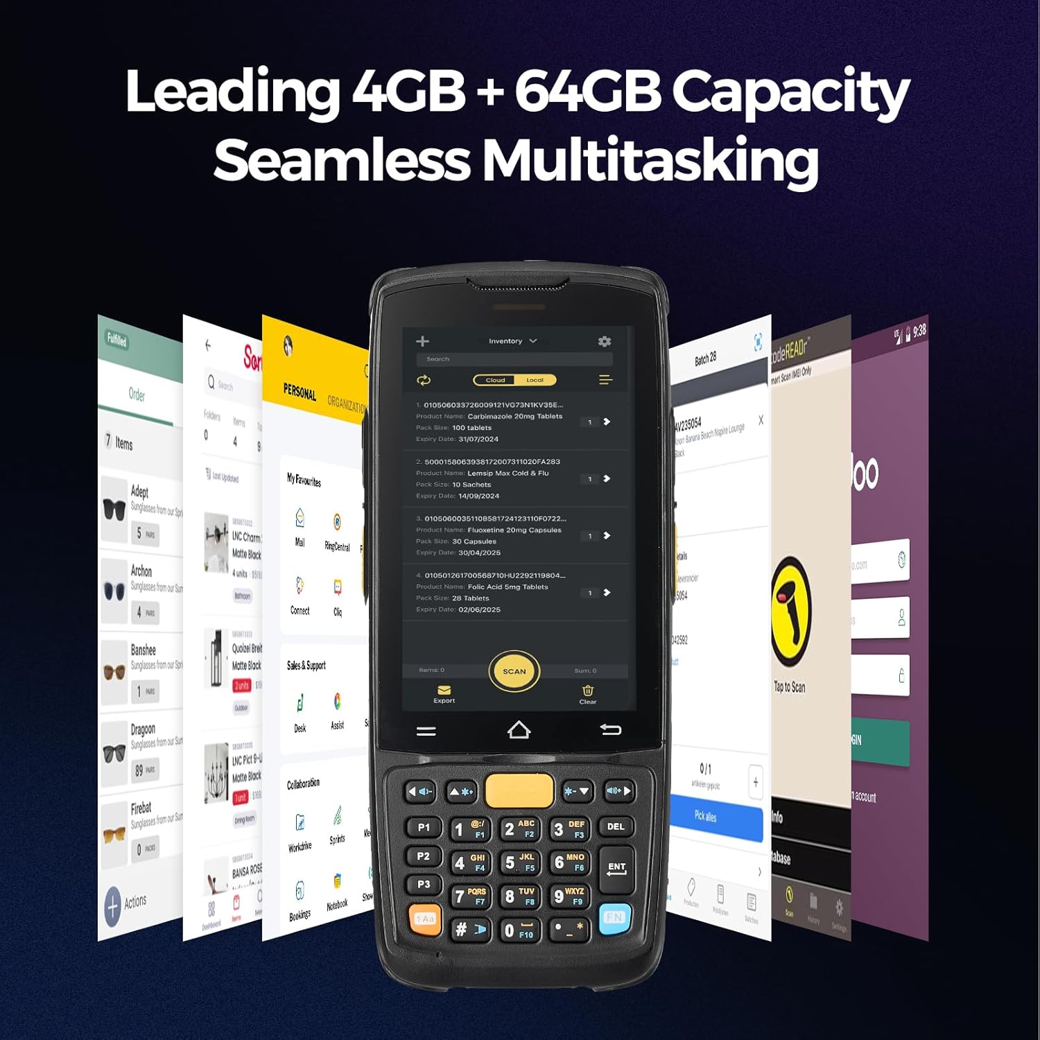 MUNBYN MC005 Android barcode scanner with ergonomic design and scanning window, ideal for retail and inventory management.