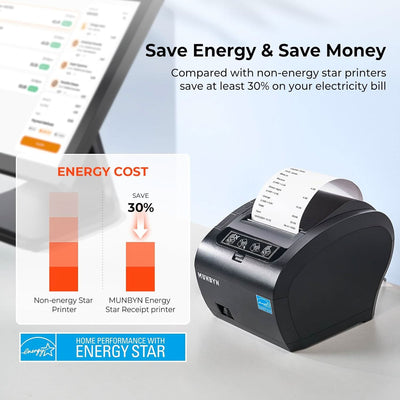 MUNBYN P047 Black Bluetooth Thermal Receipt Printer 80mm POS Printer - MUNBYN