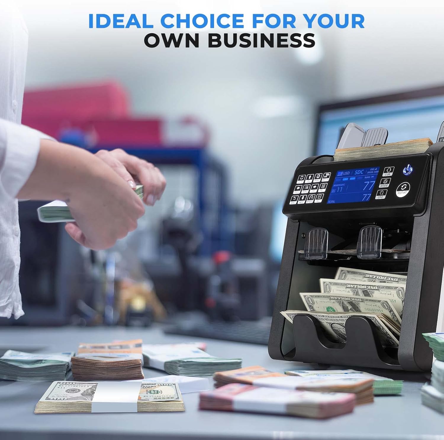 MUNBYN IMC08 Bank-Grade Money Counter | 12 Fraud Detection, Multi-Currency & Auto-Sort with UV/IR/MG