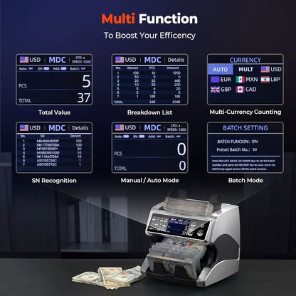 MUNBYN IMC01H Bank Grade Money Counter Machine Mixed Denomination