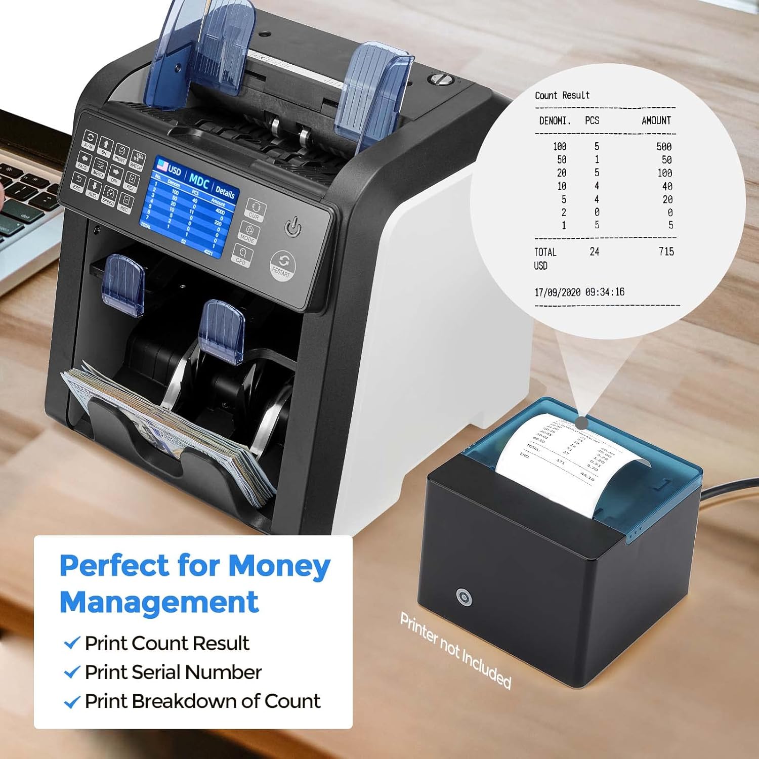 MUNBYN IMC08 Bank-Grade Money Counter | 12 Fraud Detection, Multi-Currency & Auto-Sort with UV/IR/MG