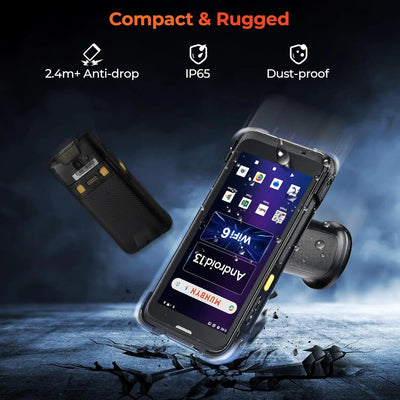 MUNBYN IPDA101P Android barcode scanner with ergonomic design and handheld style, suitable for retail and inventory management.