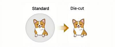 Comparison of a standard and die-cut dog sticker