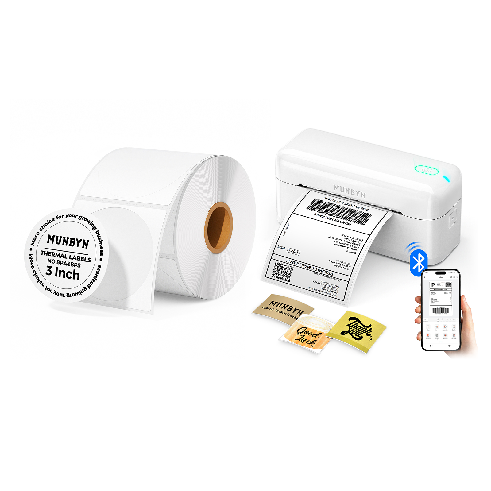 MUNBYN RealWriter 402B Bluetooth Thermal Label Printer Starter Kits