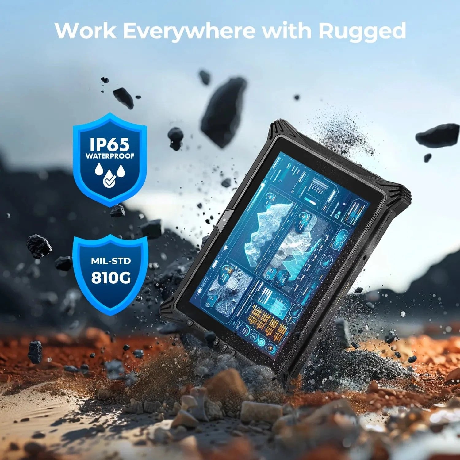 MUNBYN High-End Rugged Windows Tablet IRT10, 10.1 inch Windows 11 IoT Enterprise, i5-1235U, WiFi 6 Rugged Tablet, 16GB+128GB Industrial Tablet, 4G LTE Hot Swappable Work Tablets for Construction Work