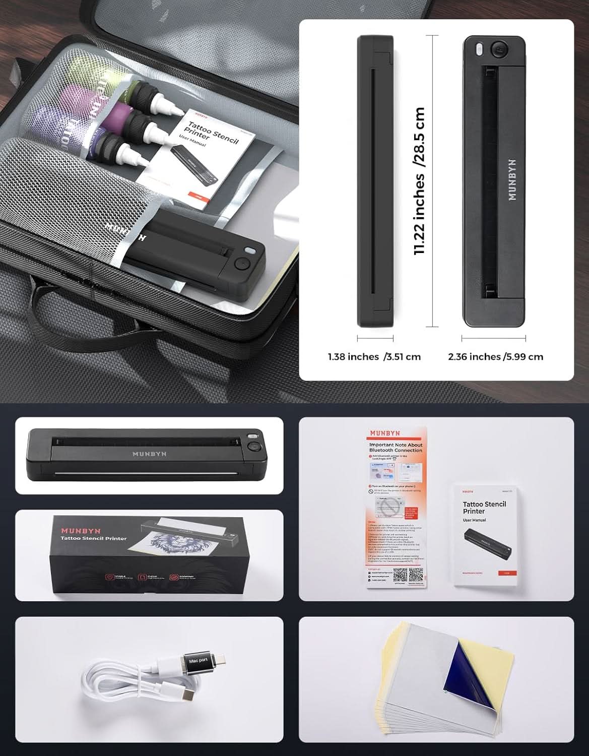 MUNBYN ITP06 Tattoo Stencil Printer with 20 Transfer Papers - MUNBYN