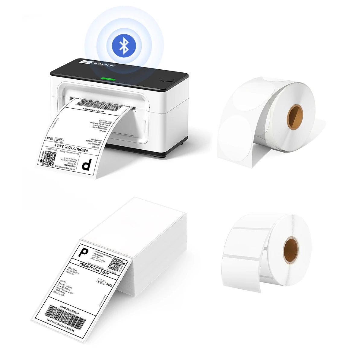 MUNBYN Upgraded Bluetooth Thermal Label Printer ITPP941B Starter Kit | White