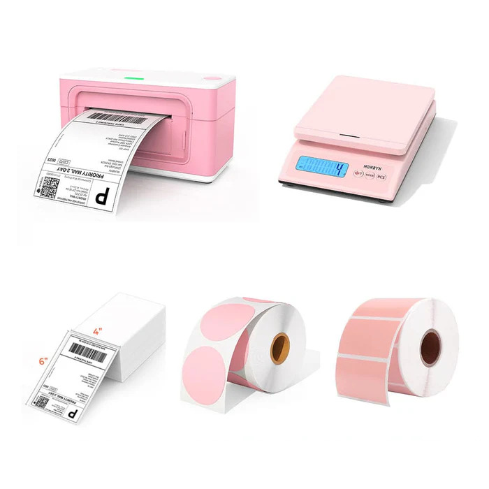 MUNBYN Thermal Shipping Label Printer ITPP941 Starter Kit | Pink