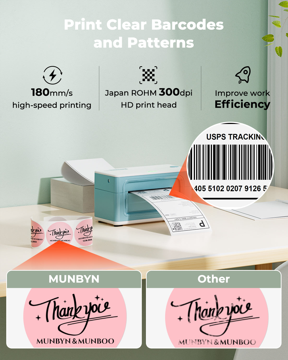 MUNBYN RealWriter 941BP Bluetooth Thermal Label Printer 300DPI